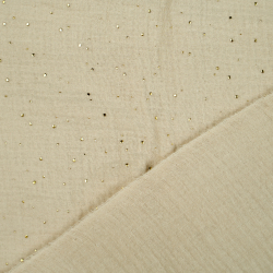 Muslin Double Gauze Sand mit goldenen Punkten
