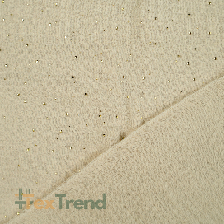 Muslin Double Gauze Sand mit goldenen Punkten
