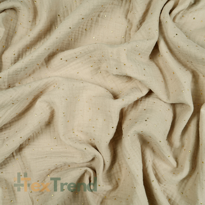Muslin Double Gauze Sand mit goldenen Punkten