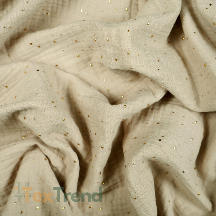 Muslin Double Gauze Sand mit goldenen Punkten