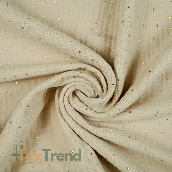 Muslin Double Gauze Sand mit goldenen Punkten
