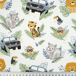 100% Baumwolle afrikanische Tiere Safari auf weißem Hintergrund