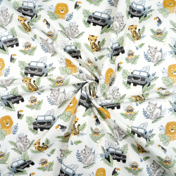 100% Baumwolle afrikanische Tiere Safari auf weißem Hintergrund