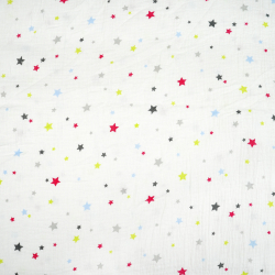 Bedruckter Double Gauze Musselin mit bunten Sternen
