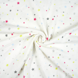 Bedruckter Double Gauze Musselin mit bunten Sternen