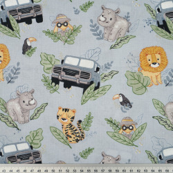 100% Baumwolle afrikanische Tiere Safari auf grauem Hintergrund