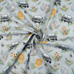 100% Baumwolle afrikanische Tiere Safari auf grauem Hintergrund