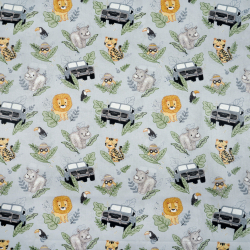 100% Baumwolle afrikanische Tiere Safari auf grauem Hintergrund