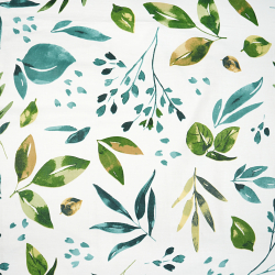 100% Baumwolle grüne smaragdgrüne Blätter auf weißem Hintergrund - 220 cm