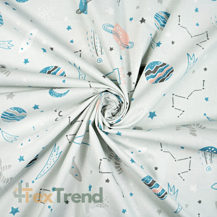 100% Baumwolle Kosmos Türkis-Pfirsich