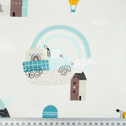 100% Baumwolle Bagger mit mint-gelben Regenbogen auf hellgrauem Hintergrund