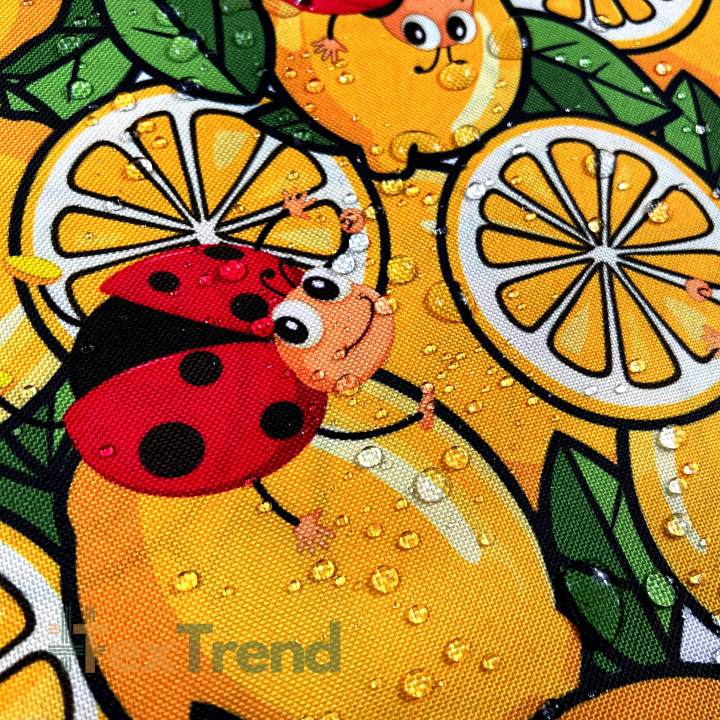 Wasserabweisender Codura-Stoff - Zitronen und Marienkäfer