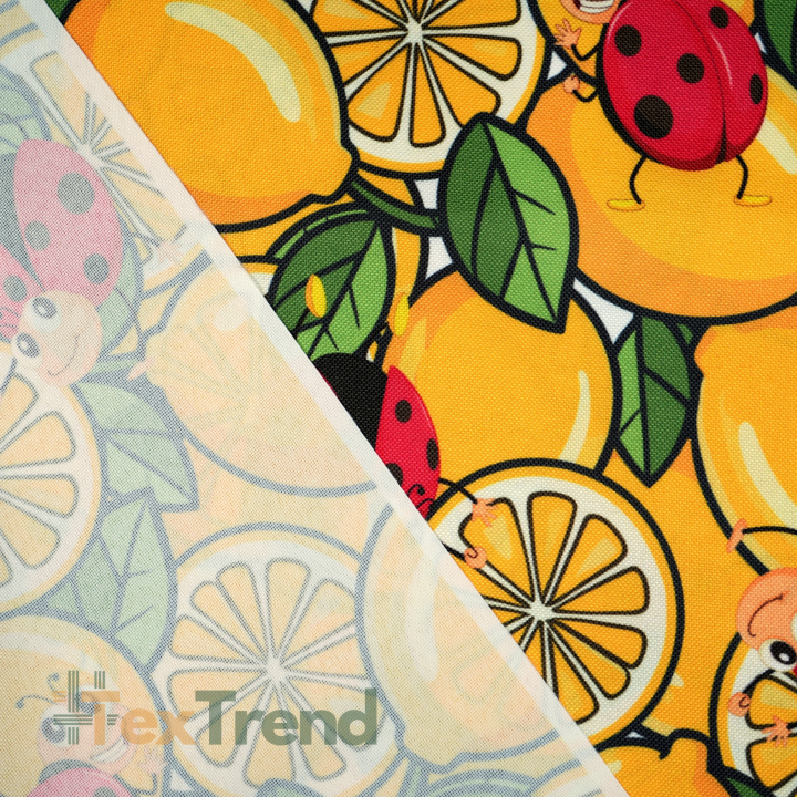 Wasserabweisender Codura-Stoff - Zitronen und Marienkäfer