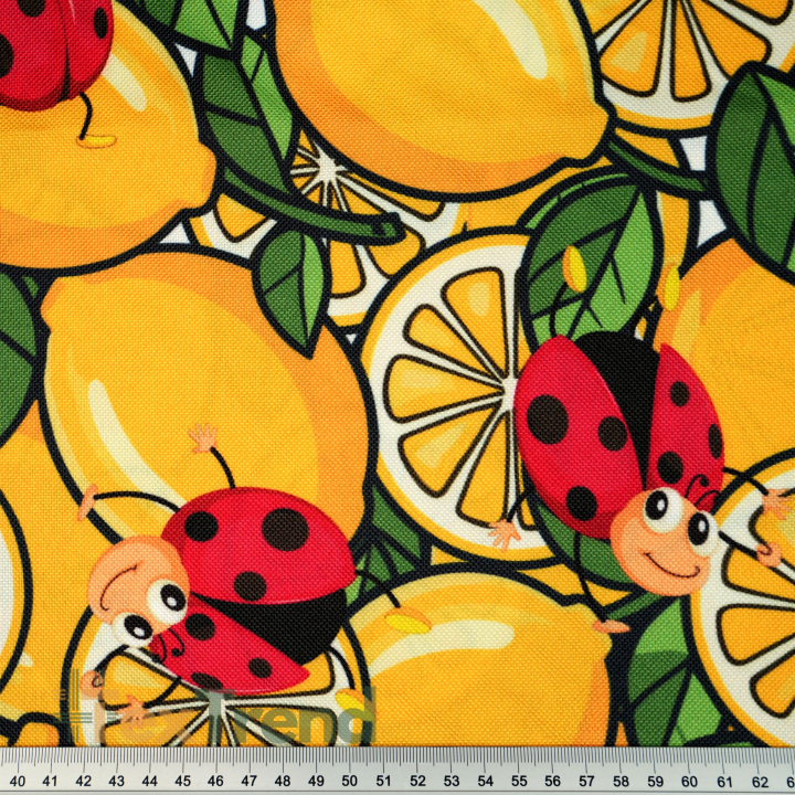 Wasserabweisender Codura-Stoff - Zitronen und Marienkäfer