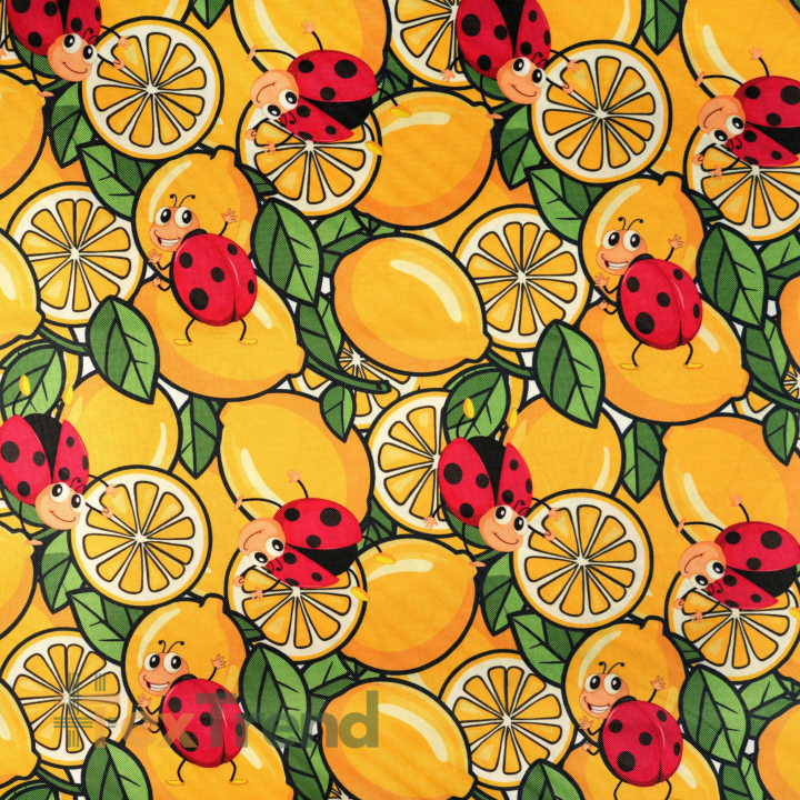 Wasserabweisender Codura-Stoff - Zitronen und Marienkäfer