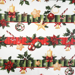 100% Baumwolle mit Weihnachtsstreifen auf weißem Hintergrund