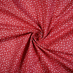 100% Baumwolle Mini Wiese mit weißen Punkten auf bordeauxfarbenem Hintergrund