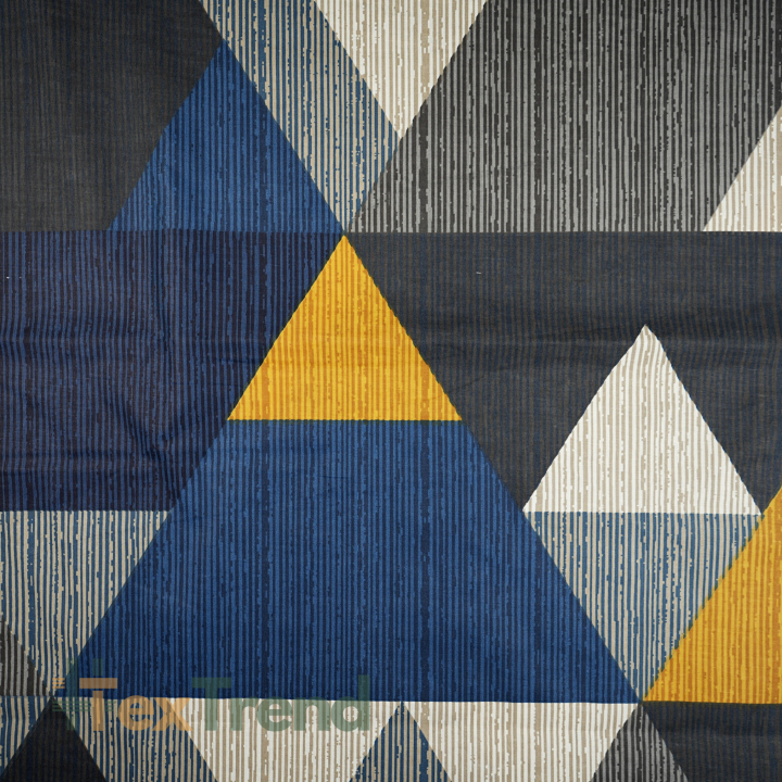 100% Baumwolle graue, blaue und senfgelbe Dreiecke