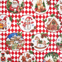 100% Baumwolle rote Rauten und Weihnachtsbilder