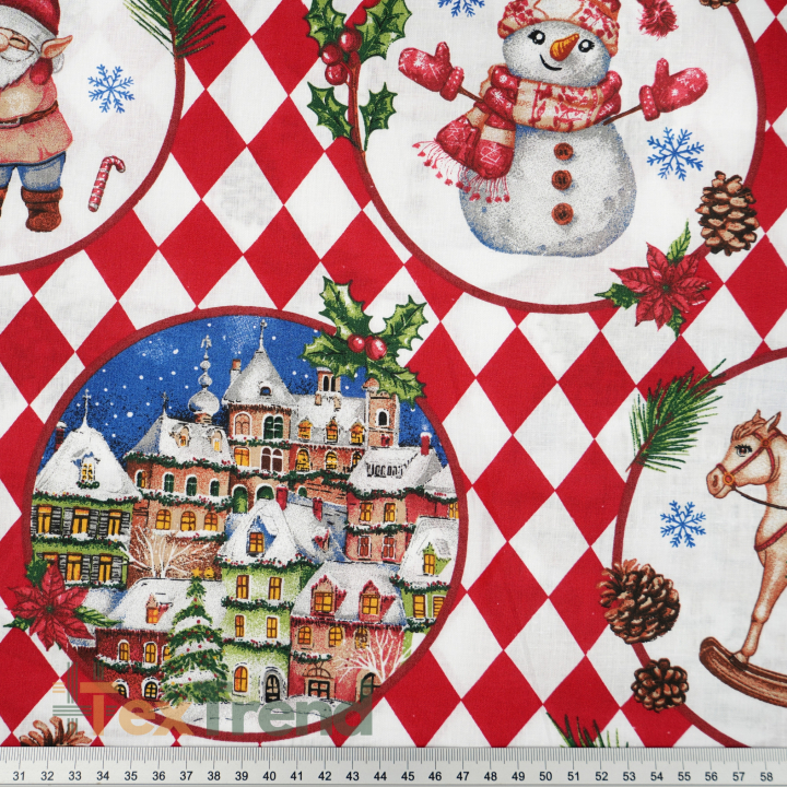 100% Baumwolle rote Rauten und Weihnachtsbilder
