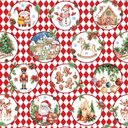 100% Baumwolle rote Rauten und Weihnachtsbilder