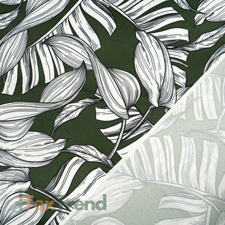 Wasserabweisender Codura-Stoff - Weiße Blätter auf grünem Hintergrund