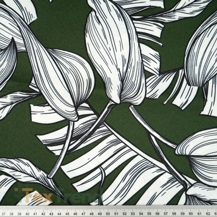 Wasserabweisender Codura-Stoff - Weiße Blätter auf grünem Hintergrund