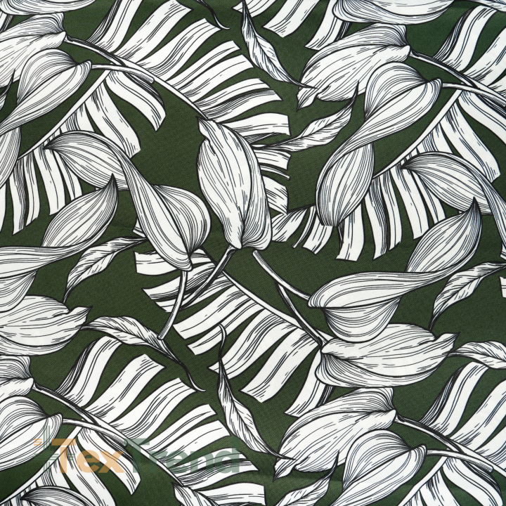 Wasserabweisender Codura-Stoff - Weiße Blätter auf grünem Hintergrund