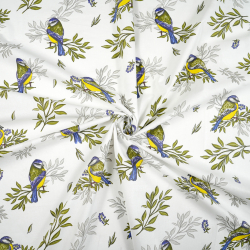 100% Baumwolle Vögel mit Zweigen auf weißem Hintergrund