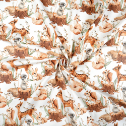 100% Baumwolle Waldtiere Zoo braun auf weißem Hintergrund