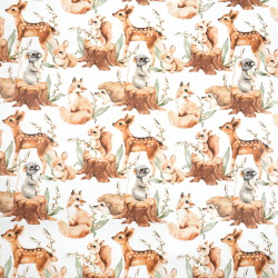 100% Baumwolle Waldtiere Zoo braun auf weißem Hintergrund