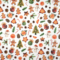 100% Baumwolle Weihnachtsplätzchen, Tannenbäume und Christbaumkugeln