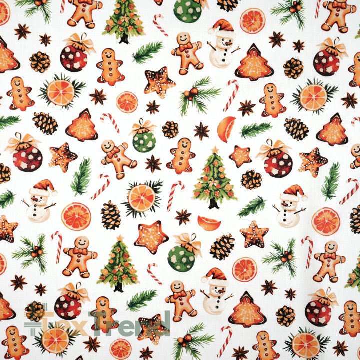 100% Baumwolle Weihnachtsplätzchen, Tannenbäume und Christbaumkugeln