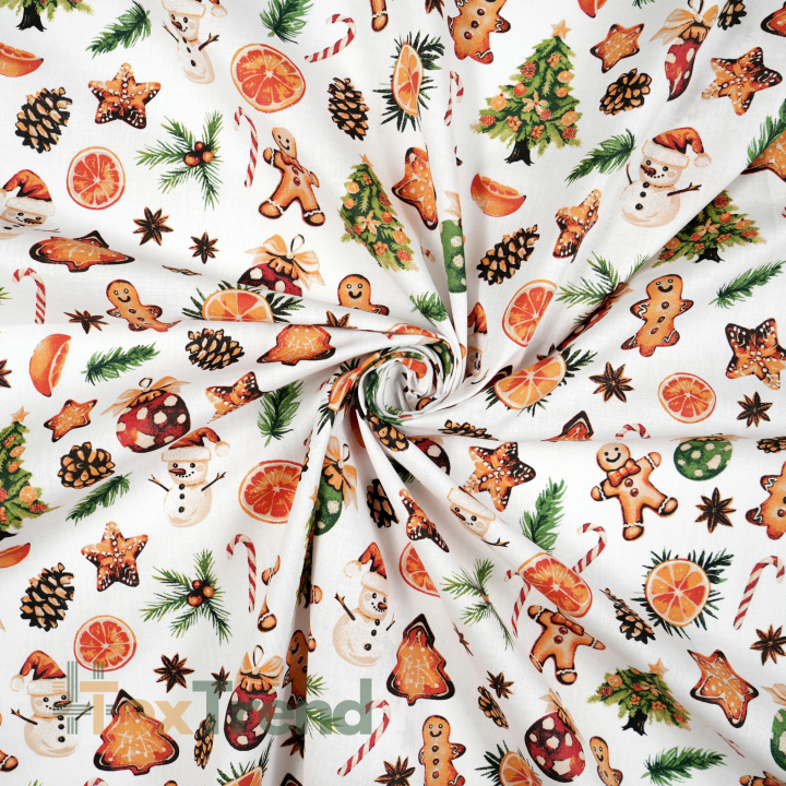 100% Baumwolle Weihnachtsplätzchen, Tannenbäume und Christbaumkugeln