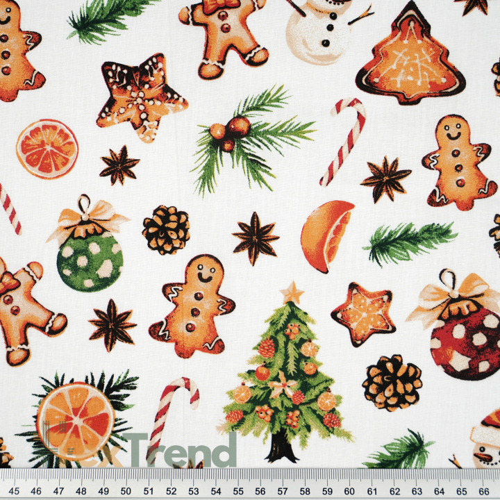 100% Baumwolle Weihnachtsplätzchen, Tannenbäume und Christbaumkugeln