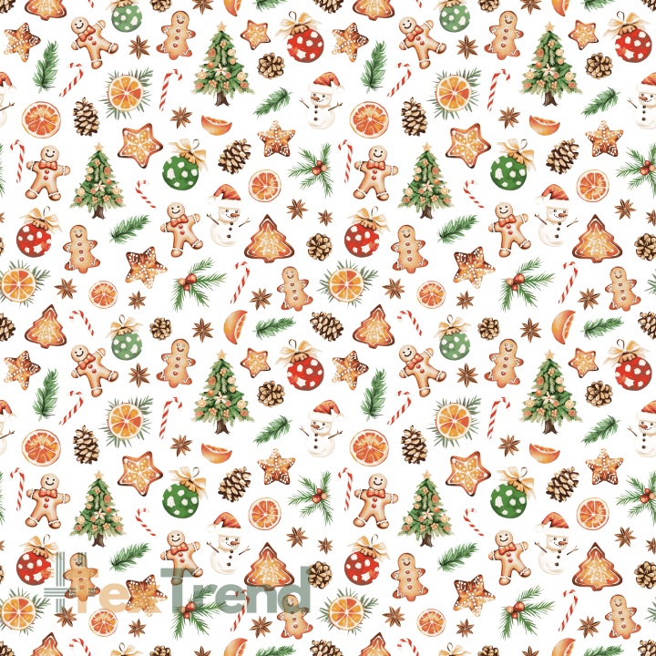 100% Baumwolle Weihnachtsplätzchen, Tannenbäume und Christbaumkugeln