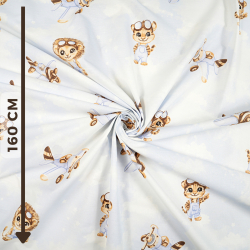 100% Baumwolle Tierpiloten beige auf blauem Hintergrund