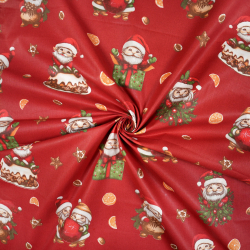 100% Baumwolle Weihnachtsmuster Gnome mit Lebkuchen auf rotem Hintergrund