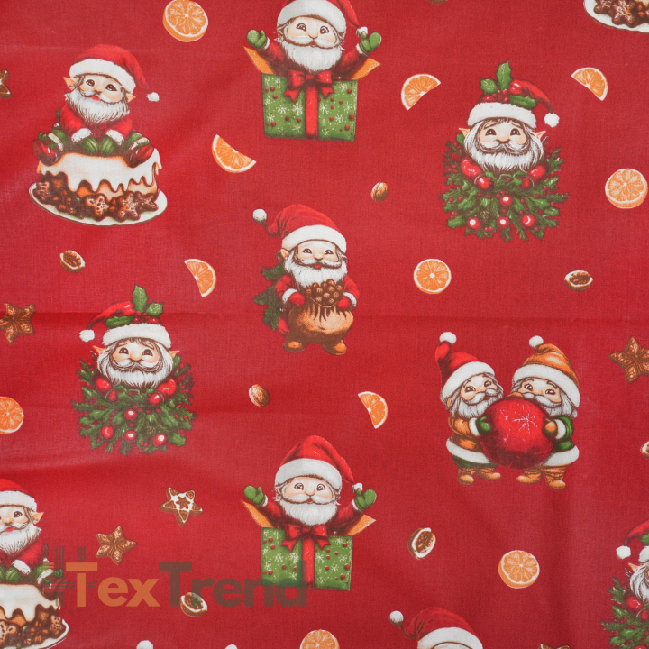 100% Baumwolle Weihnachtsmuster Gnome mit Lebkuchen auf rotem Hintergrund