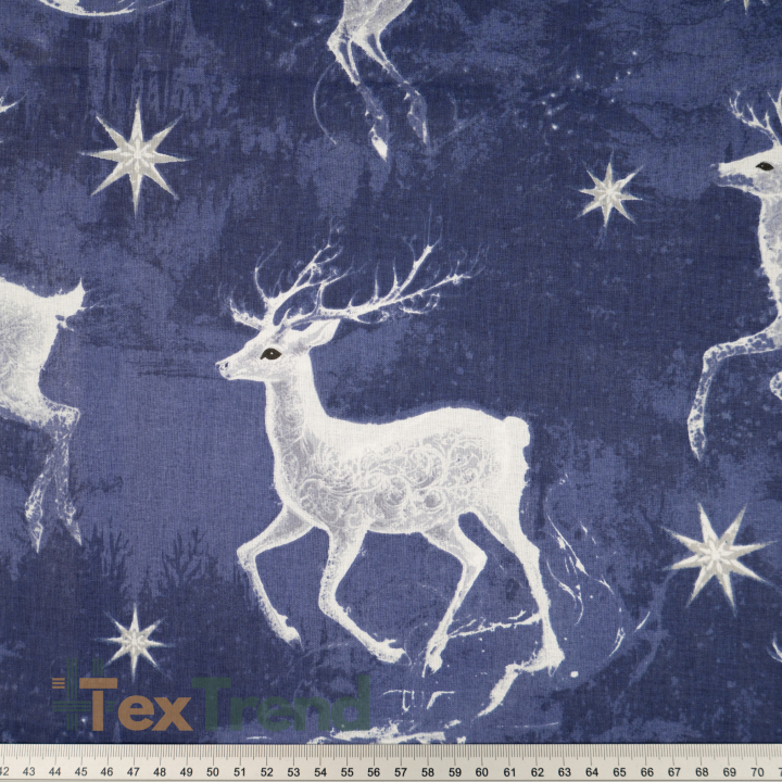 100% Baumwolle mit Weihnachtsmotiv magische Rehe auf dunkelblauem Hintergrund