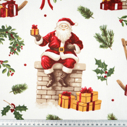 100% Baumwolle Weihnachtsmuster Weihnachtsmann mit Geschenken und Stechpalme