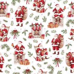 100% Baumwolle Weihnachtsmuster Weihnachtsmann mit Geschenken und Stechpalme