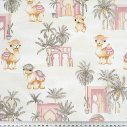 100% Baumwolle Kamele rosa-grau auf weißem Hintergrund