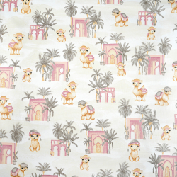 100% Baumwolle Kamele rosa-grau auf weißem Hintergrund