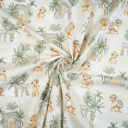 100% Baumwolle Kamele grün-grau auf weißem Hintergrund