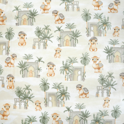 100% Baumwolle Kamele grün-grau auf weißem Hintergrund