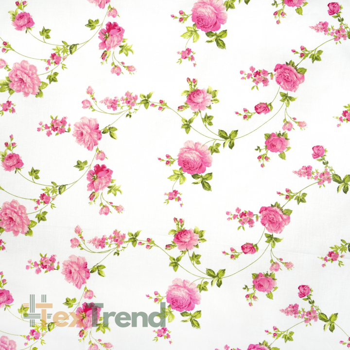 100% Baumwolle Blumen Rosen auf Ranken auf weißem Hintergrund