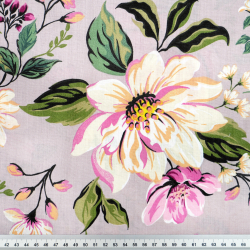 100% Baumwolle Magnolienblüten bunt auf schmutzig rosa Hintergrund - 220cm