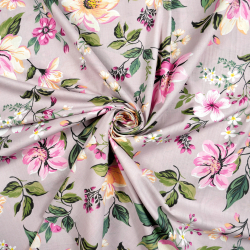 100% Baumwolle Magnolienblüten bunt auf schmutzig rosa Hintergrund - 220cm