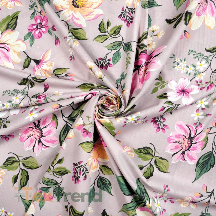 100% Baumwolle Magnolienblüten bunt auf schmutzig rosa Hintergrund - 220cm